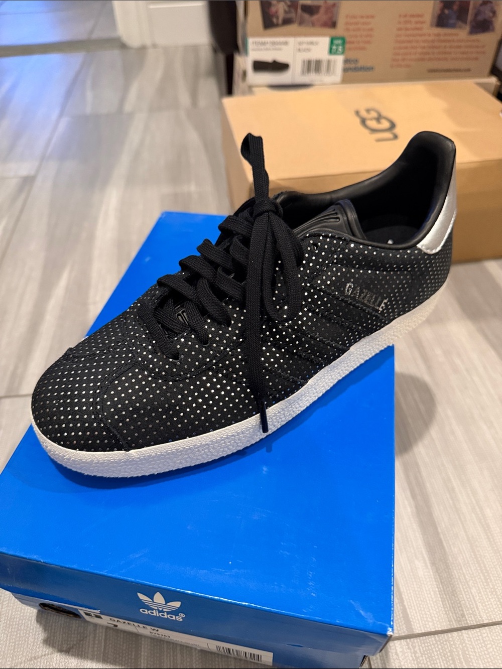 Adidas Black metallic Gazelle Sneaker with White Sole